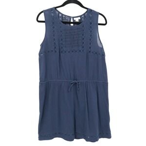 Garnet Hill Eyelet Mini Dress Women M Blue Boho Feminine Sweet Delicate Ethereal